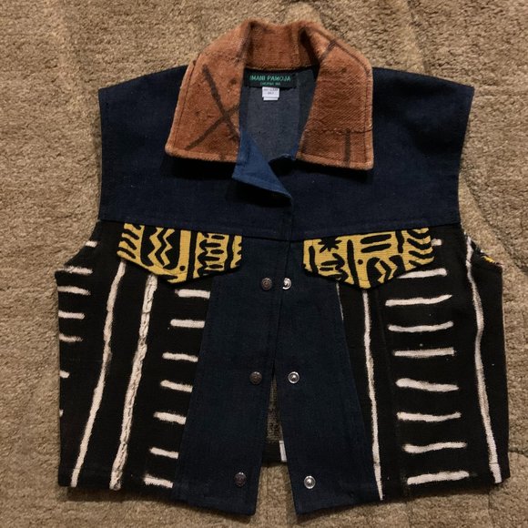 NWOT - Imani Pamoja Denim And Mudcloth Unisex Vest - Picture 1 of 4